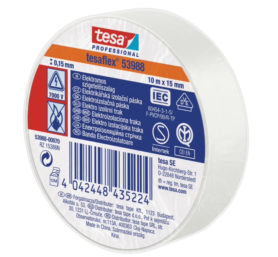 Tesa 53988 PVC 15/10 fehér szigetelőszalag