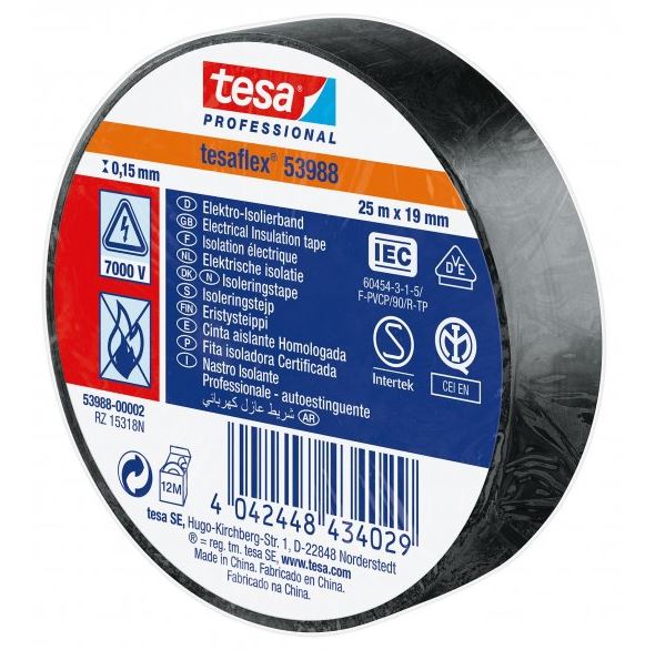 Tesa 53988 PVC 19/20 fekete szigetelőszalag