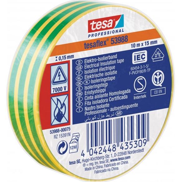 Tesa 53988 PVC 19/20 sárga-zöld szigetelőszalag